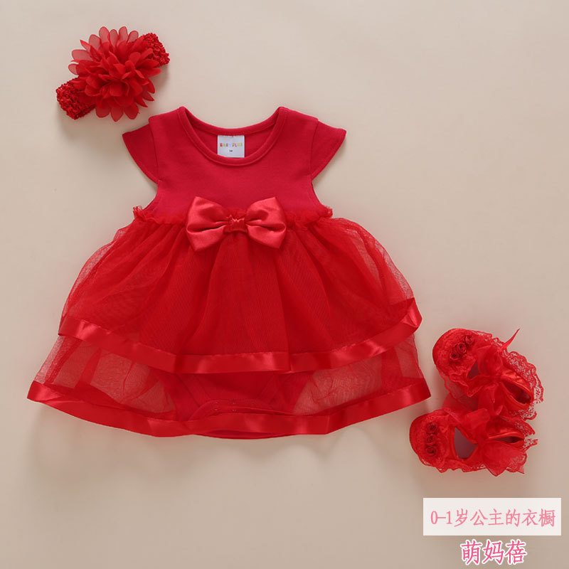 红色蕾丝短袖连衣裙