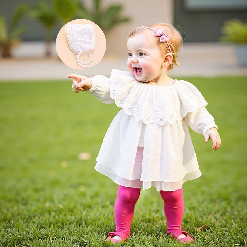 白色翻领镂空长袖哈裙