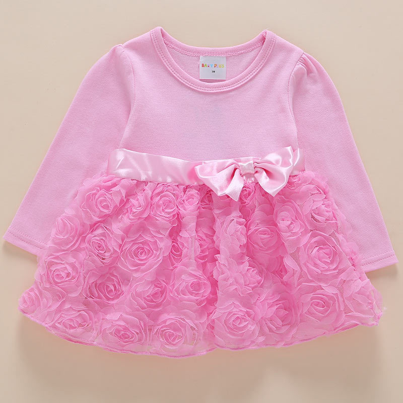 粉色长袖玫瑰裙