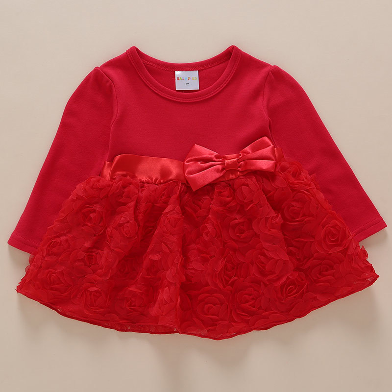 红色长袖玫瑰裙