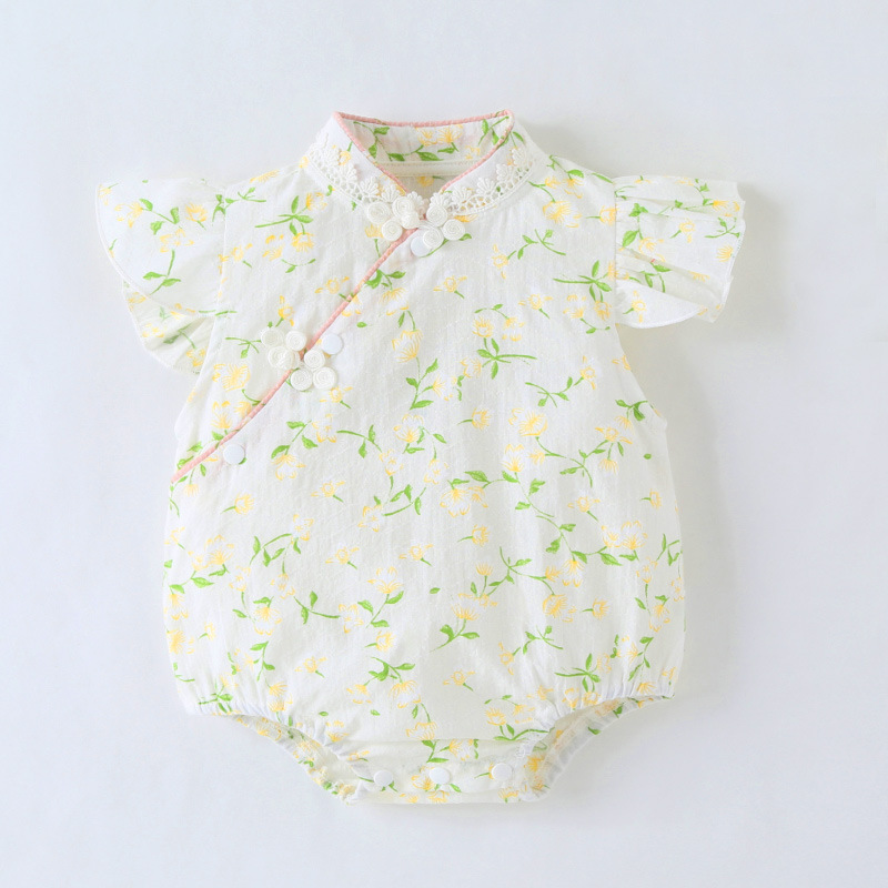 白色小花朵旗袍三角爬