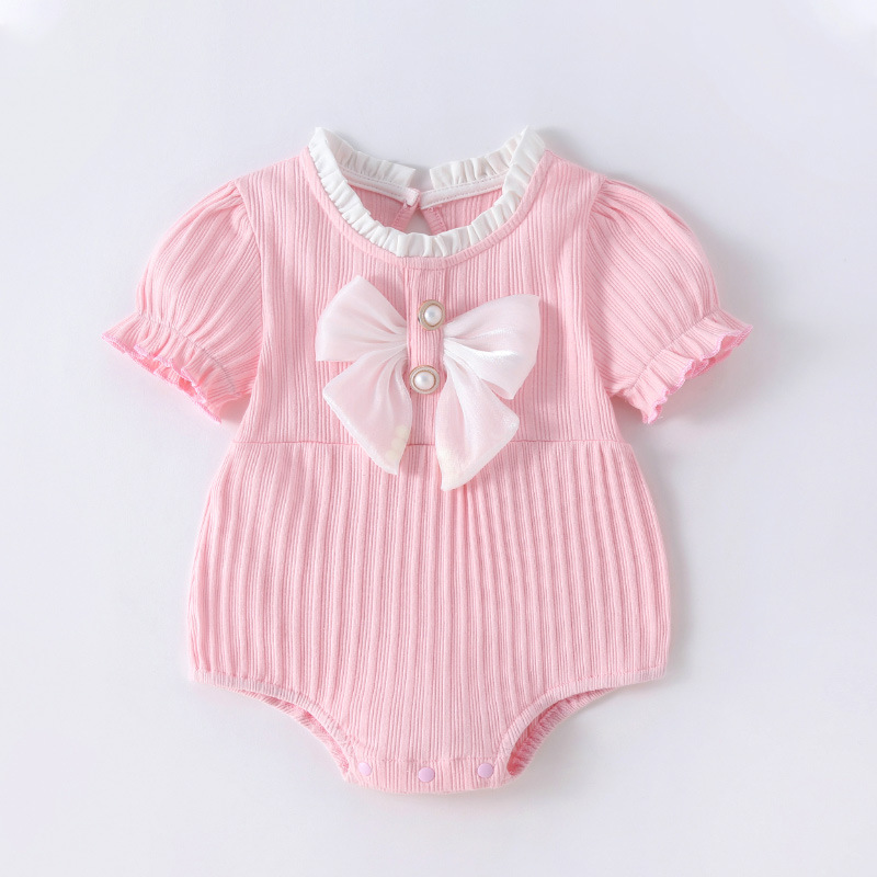 粉色短袖小香风三角爬