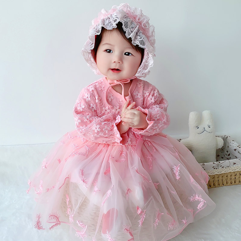 粉色花羽庭公主连衣裙