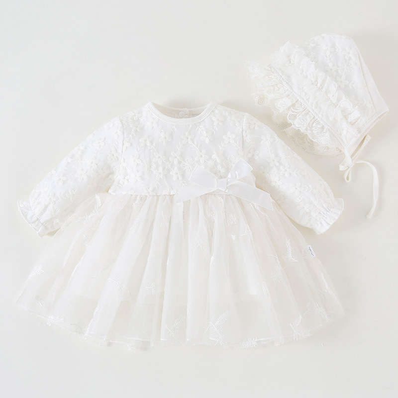 白色花羽庭公主连衣裙