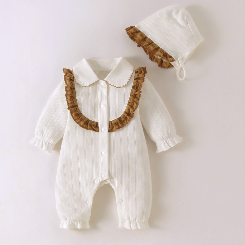 白色木耳花边长袖哈衣