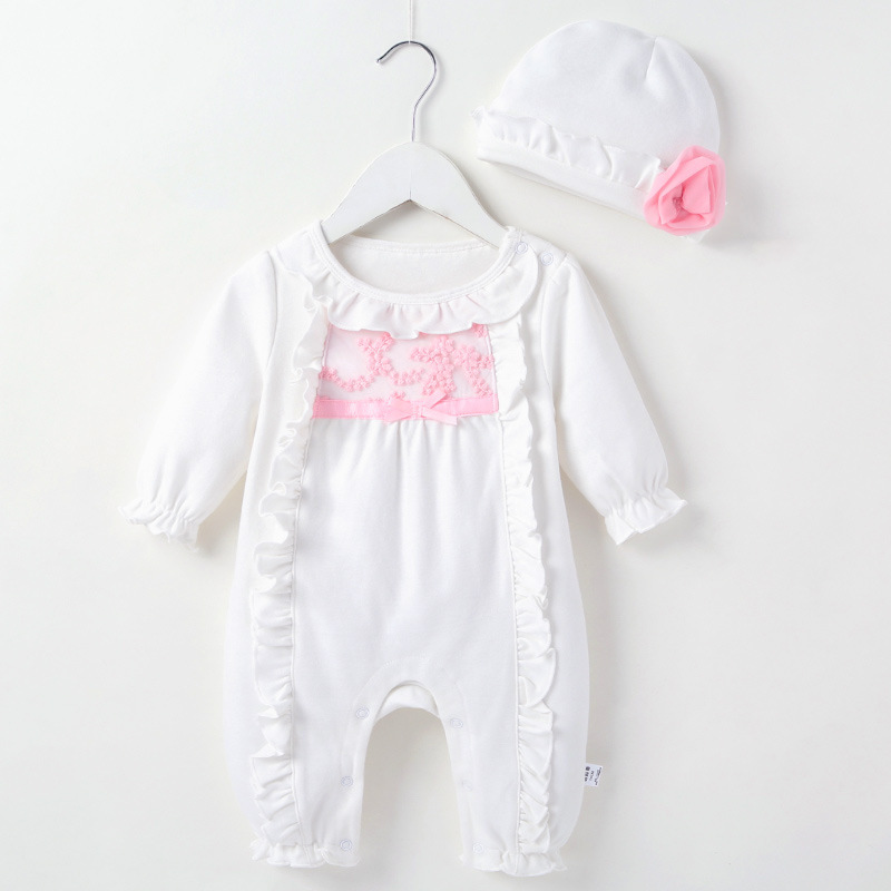 白色梅花长袖哈衣（漏脚）