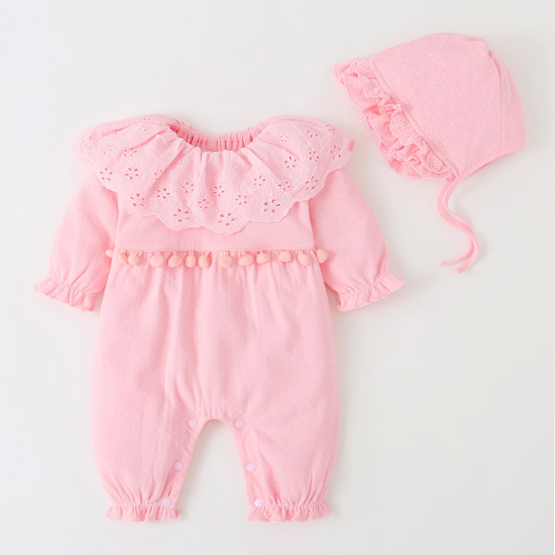 粉色镂空翻领单层长袖