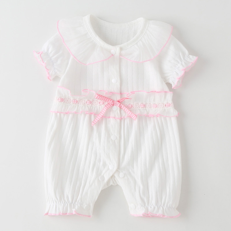 白色短袖小蛮腰花边哈衣