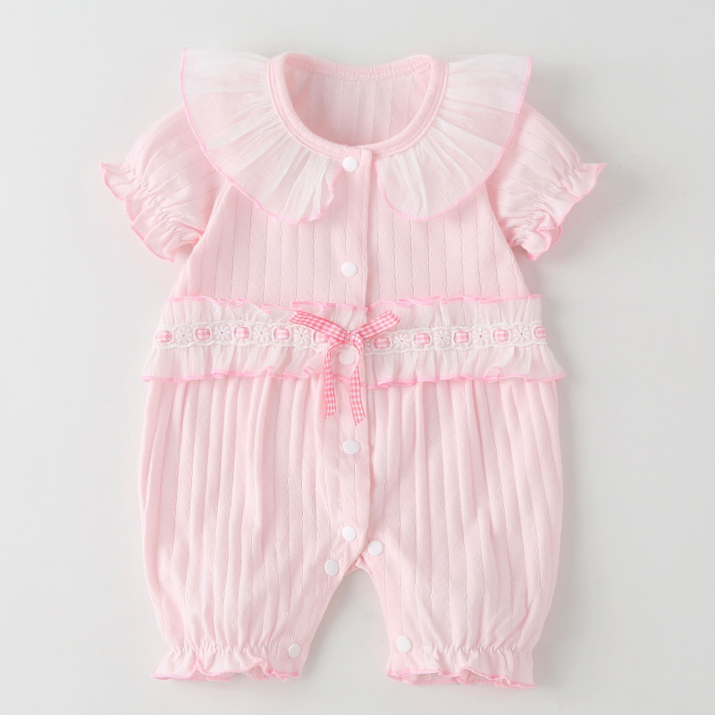 粉色短袖小蛮腰花边哈衣