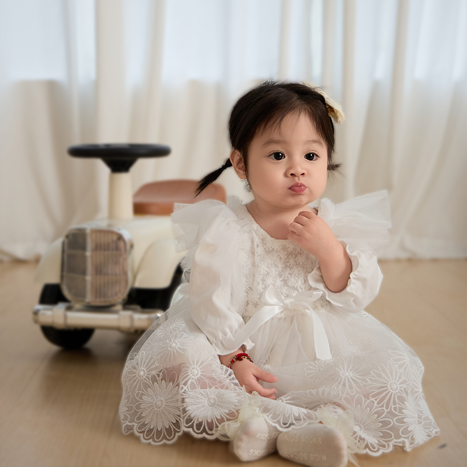 白色向日葵长袖纱裙